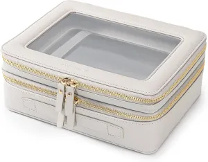 Aveniee Clear Makeup Bags, Double Layer Cosmetic Bags with a Separate Brush Compartment, Large Travel Toiletry Bag Train Case for Women, Travel Accessories Organizer,2 Layers Large, Grey