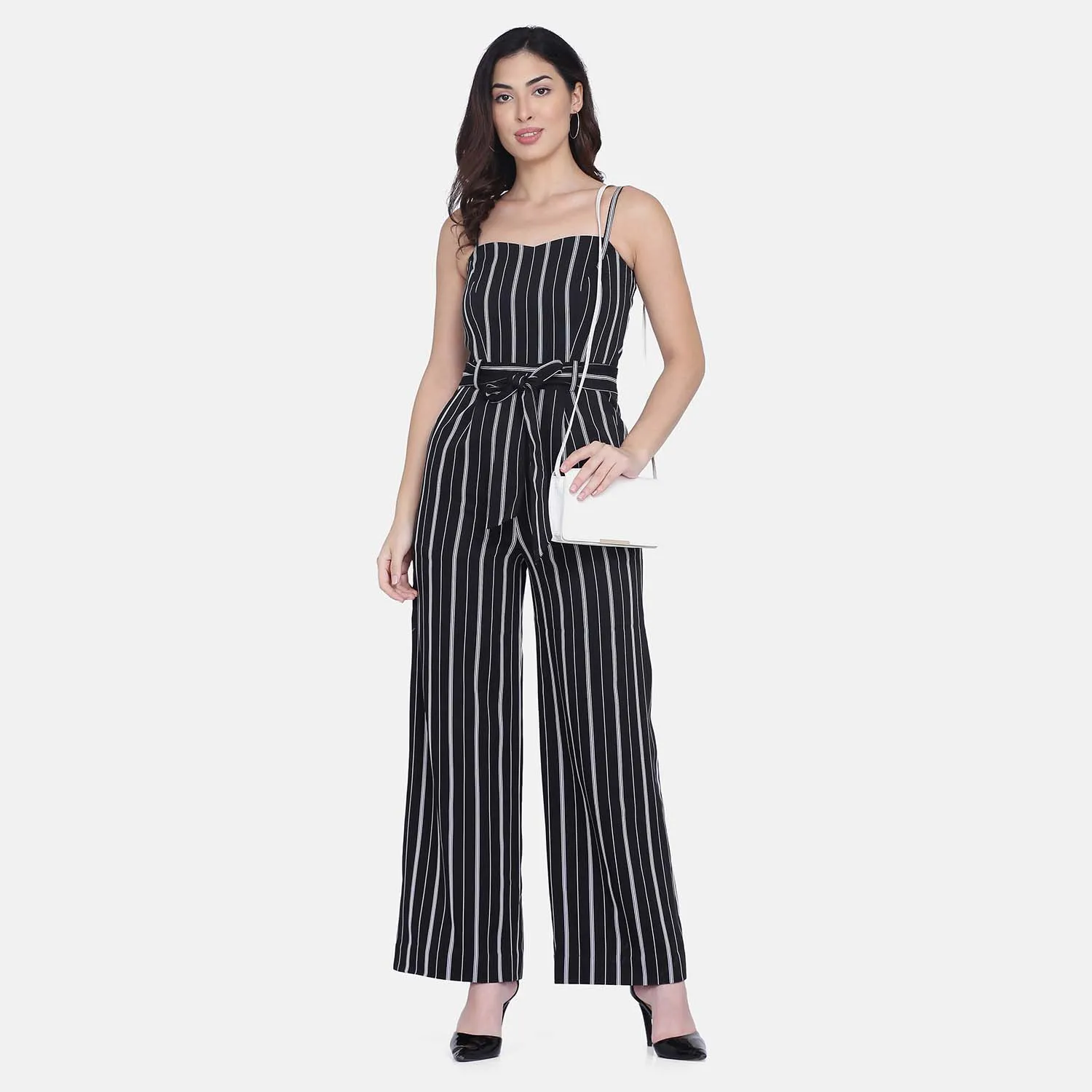 Classic Black Striped Sleeveless Women's Jumpsuit