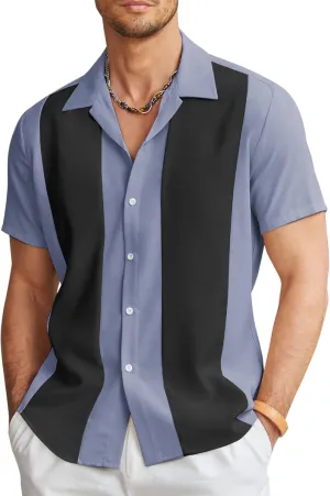 COOFANDY Men's Vintage Bowling Shirt Short Sleeve Button Down Summer Cuba Beach Shirts