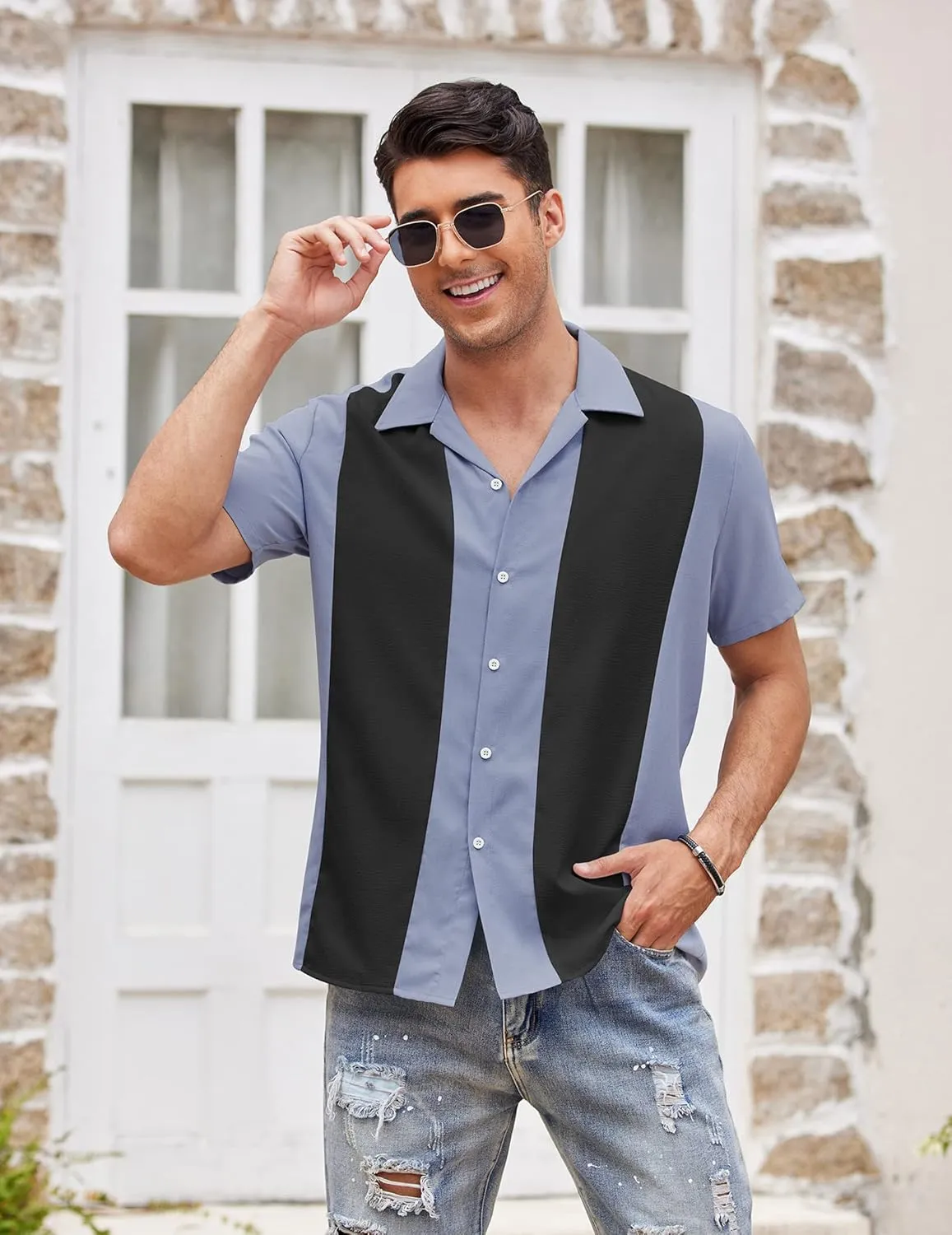 COOFANDY Men's Vintage Bowling Shirt Short Sleeve Button Down Summer Cuba Beach Shirts