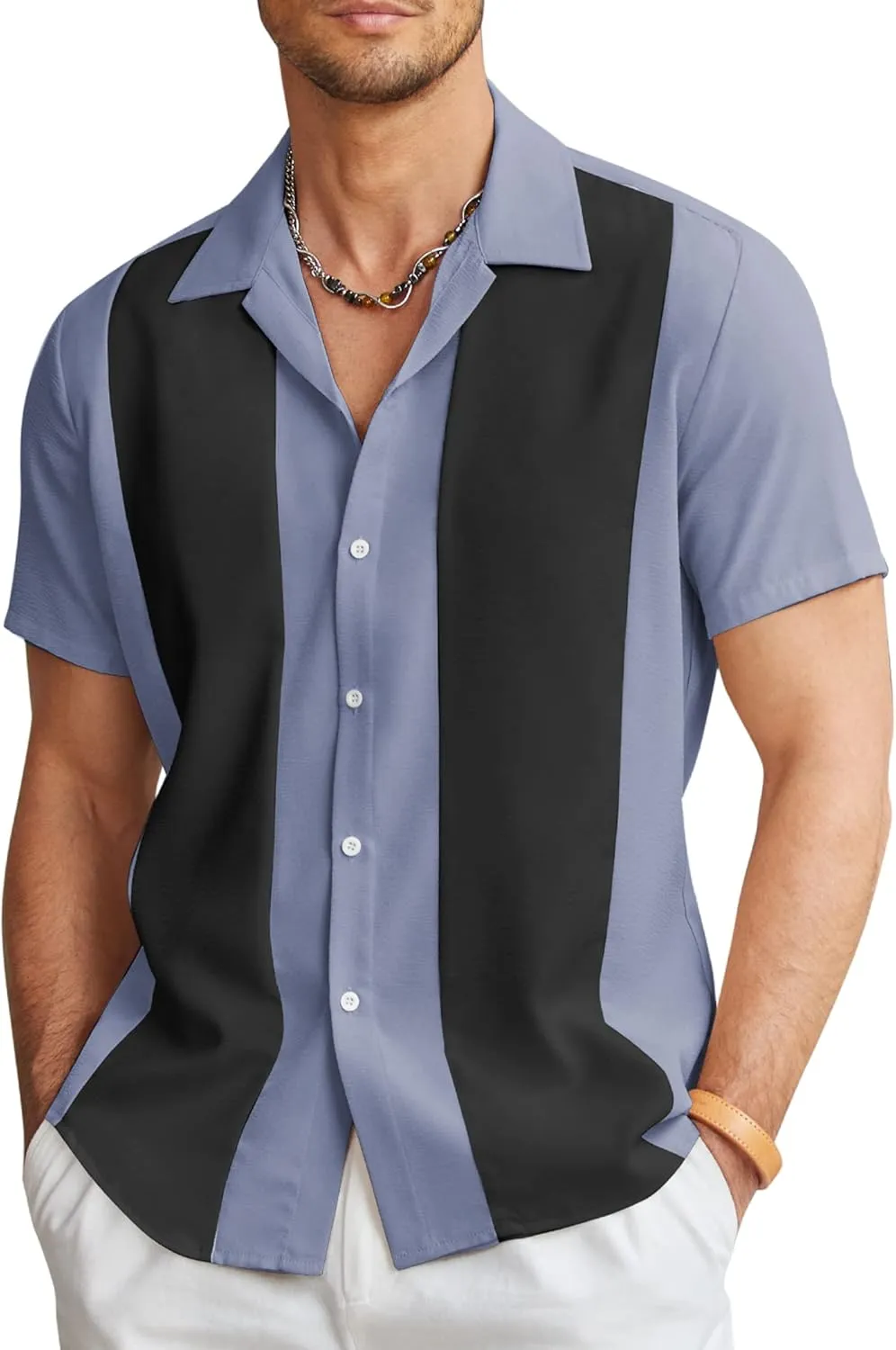 COOFANDY Men's Vintage Bowling Shirt Short Sleeve Button Down Summer Cuba Beach Shirts