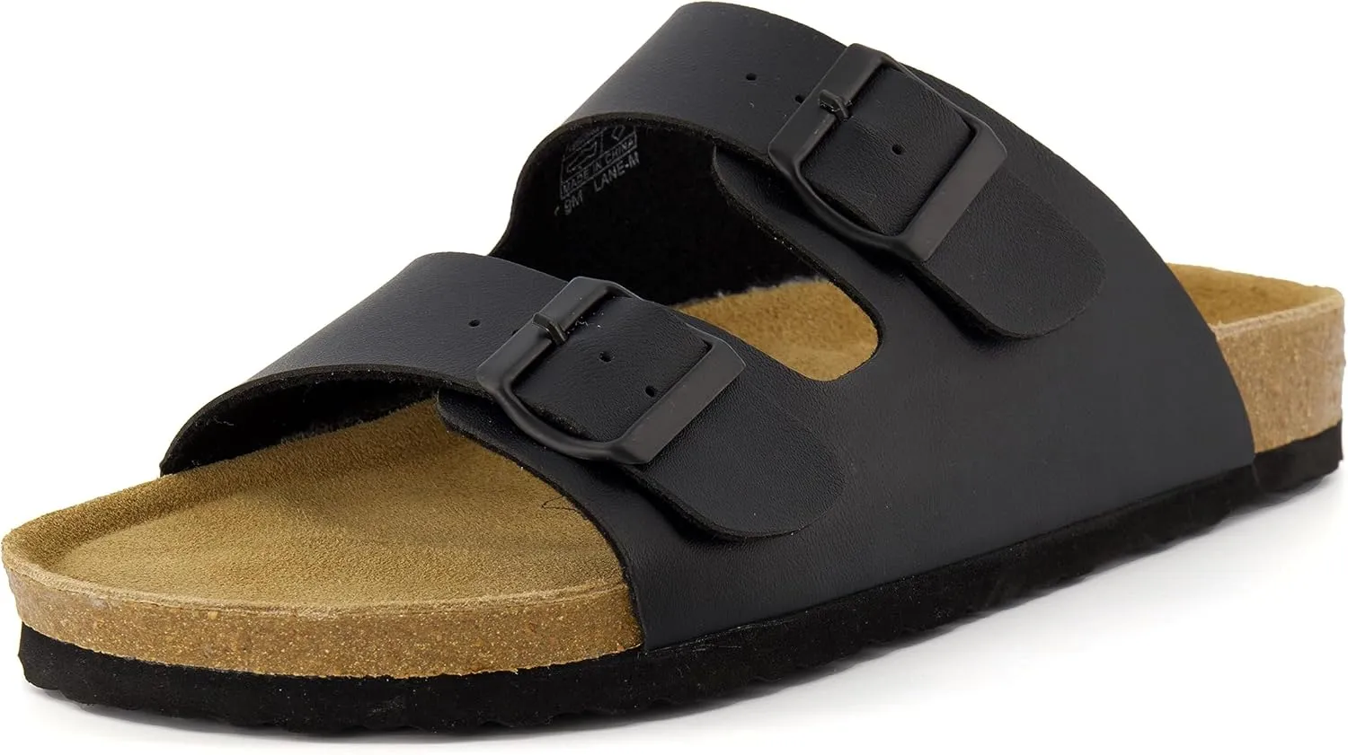 CUSHIONAIRE Lane Cork Footbed Mens Sandals, Adjustable Buckle Comfort Slides for Men, Genuine Leather Insole Summer Sandals Men Footwear