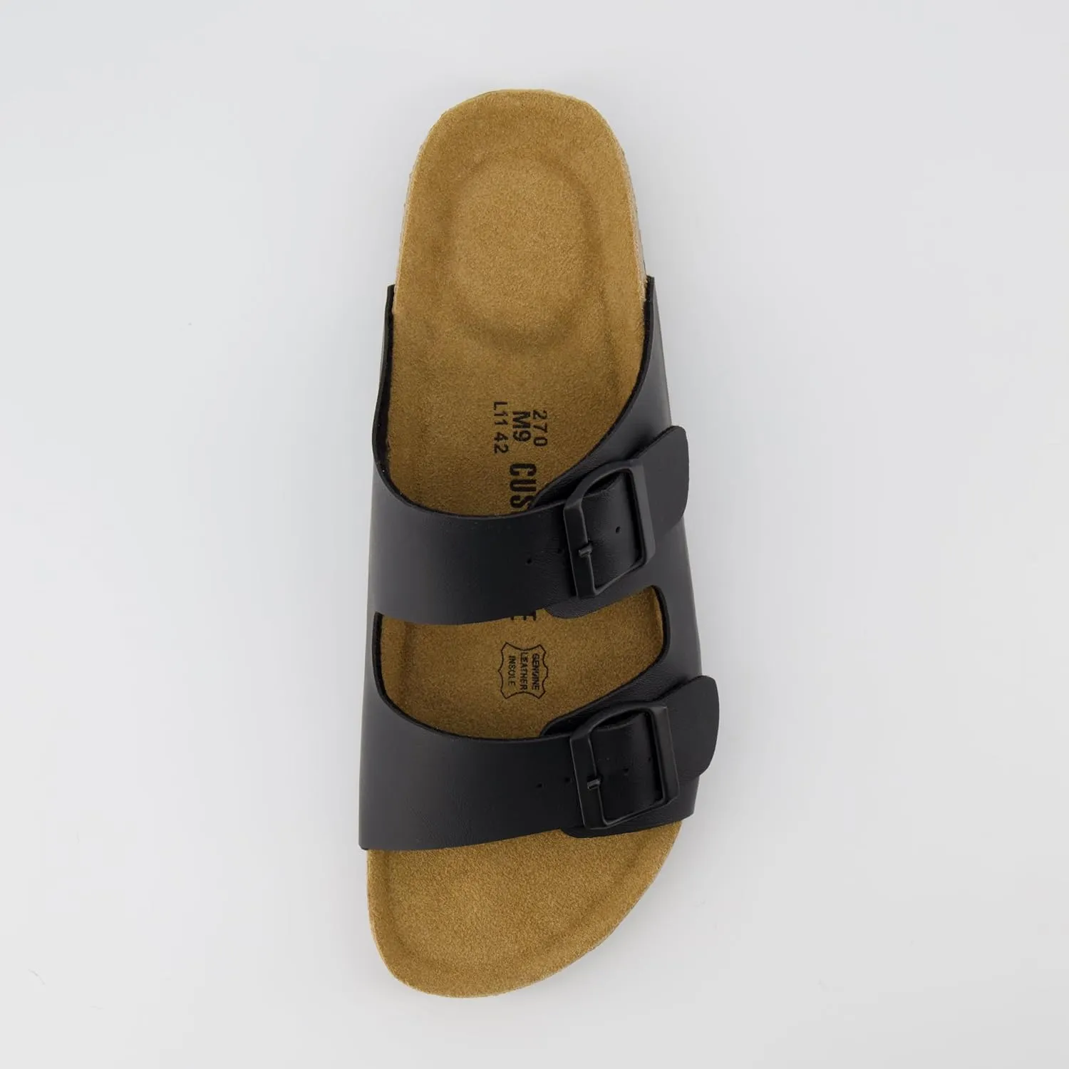 CUSHIONAIRE Lane Cork Footbed Mens Sandals, Adjustable Buckle Comfort Slides for Men, Genuine Leather Insole Summer Sandals Men Footwear
