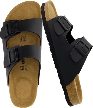 CUSHIONAIRE Lane Cork Footbed Mens Sandals, Adjustable Buckle Comfort Slides for Men, Genuine Leather Insole Summer Sandals Men Footwear
