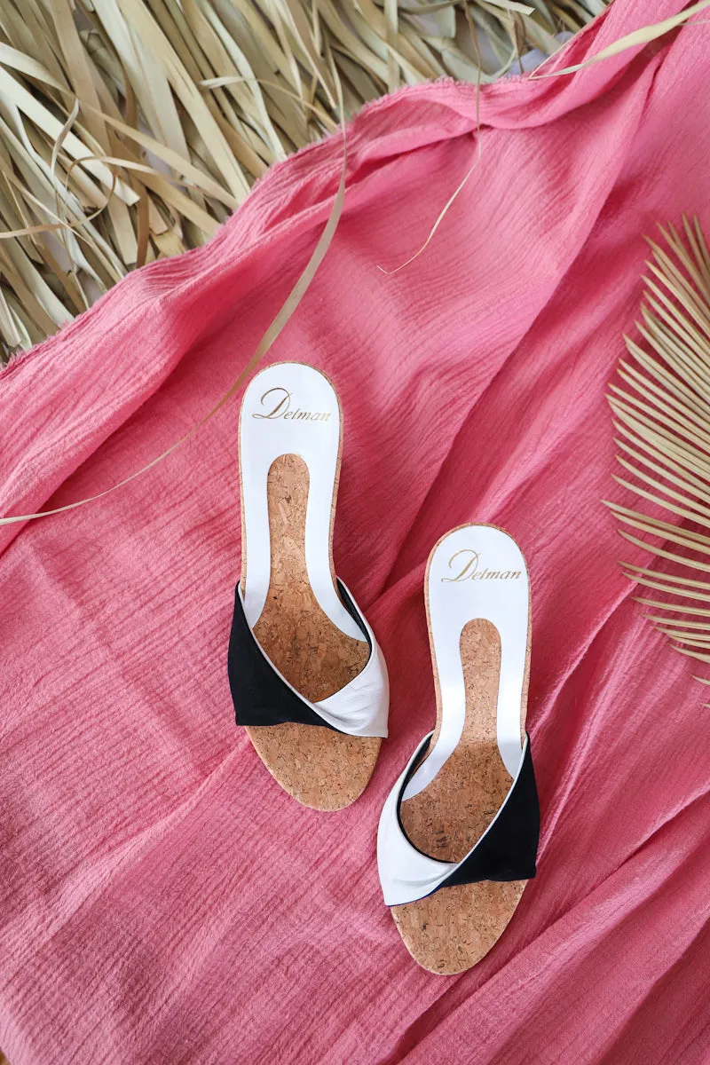 Delman Cork Wedges in Black and White / Size 6