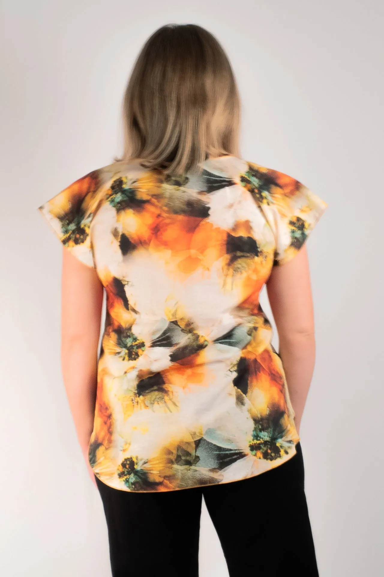 Dusk Print Short Sleeve Linen Top