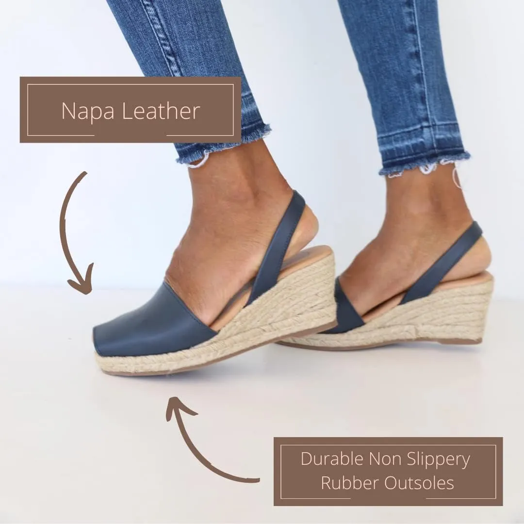 Espadrille Wedges for Women  Dressy Soft Leather Peep Toe Womens Wedge Sandals, Casual Summer Slip on Espadrilles