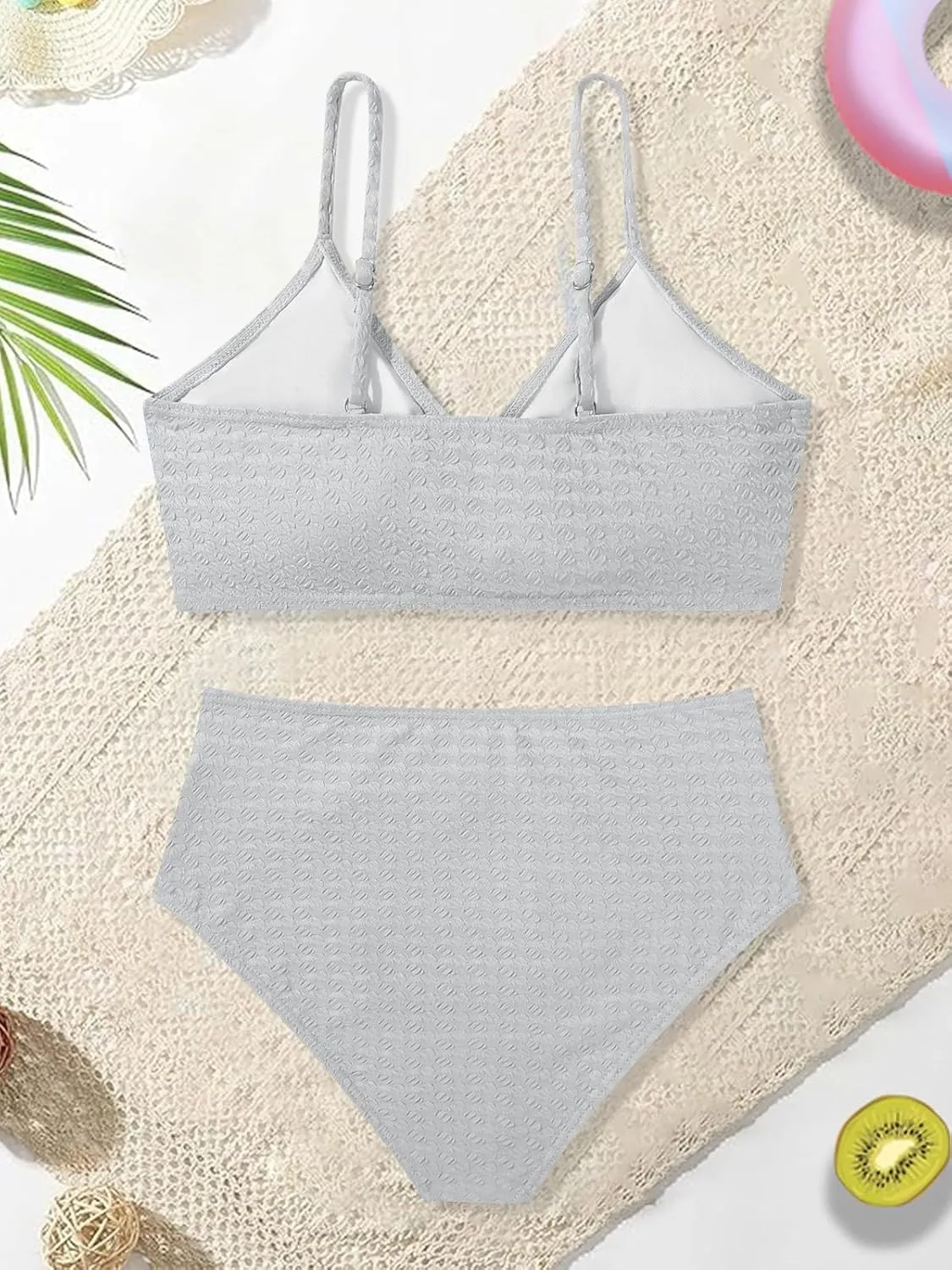 Girls Swimsuit Solid Bathing Suit 2 Piece Twist Cross Adjustable Straps Bikinis for Teen Girls with Chest Pad