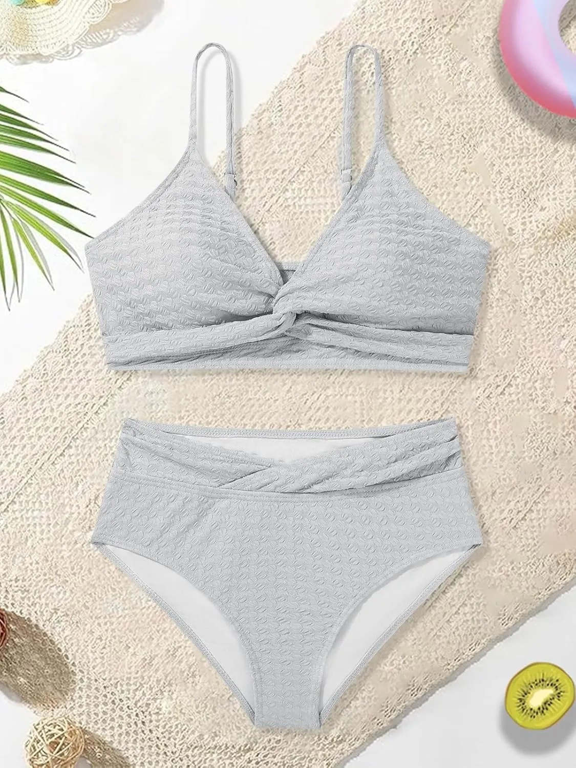 Girls Swimsuit Solid Bathing Suit 2 Piece Twist Cross Adjustable Straps Bikinis for Teen Girls with Chest Pad