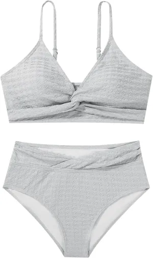 Girls Swimsuit Solid Bathing Suit 2 Piece Twist Cross Adjustable Straps Bikinis for Teen Girls with Chest Pad