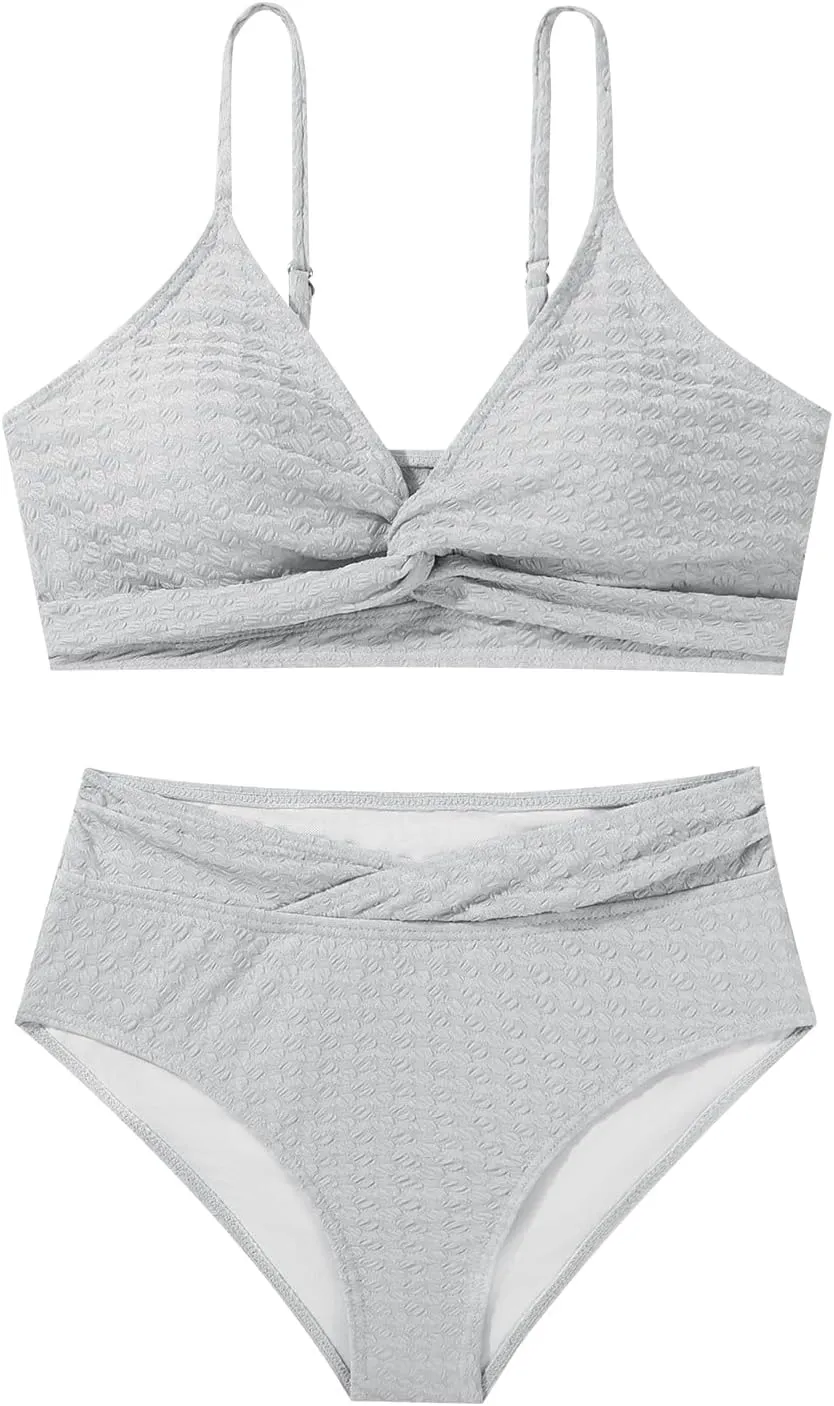 Girls Swimsuit Solid Bathing Suit 2 Piece Twist Cross Adjustable Straps Bikinis for Teen Girls with Chest Pad
