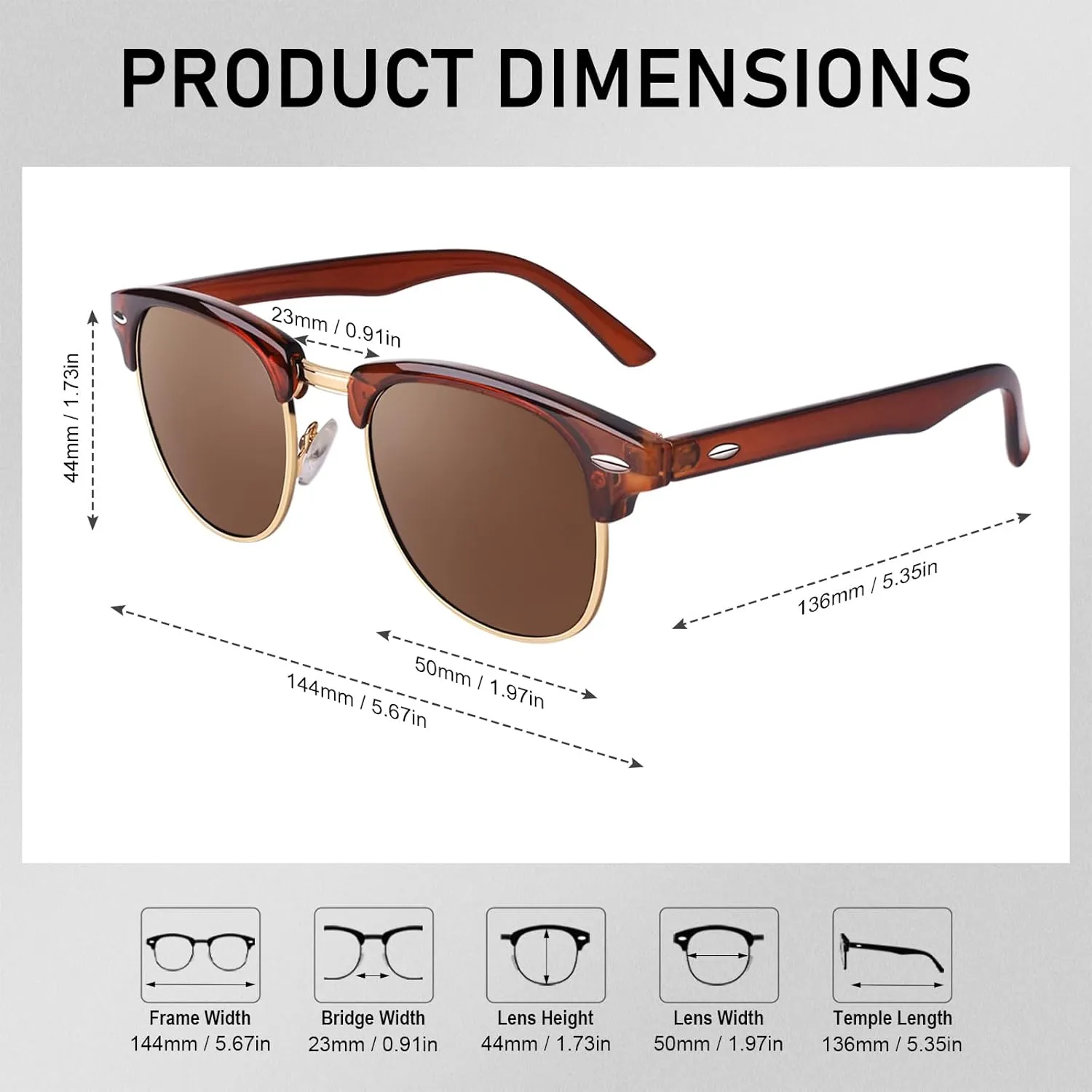 GQUEEN Classic Horn Rimmed Semi Rimless Polarized Sunglasses for Men Women GQO6