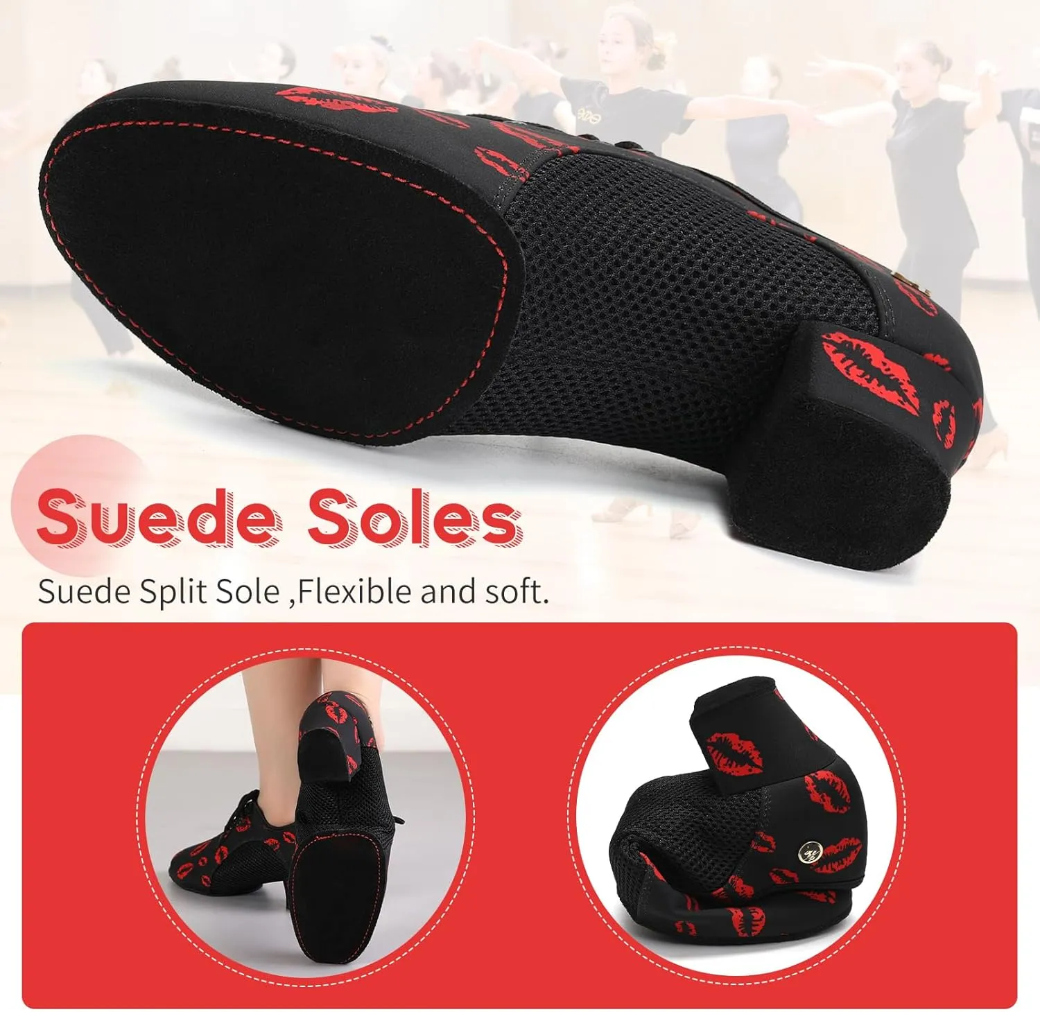 HIPPOSEUS Women's Latin Dance Practice Shoes 2" Heel Closed Toe Ballroom Dance Salsa Dance Training Shoes with Suede Sole