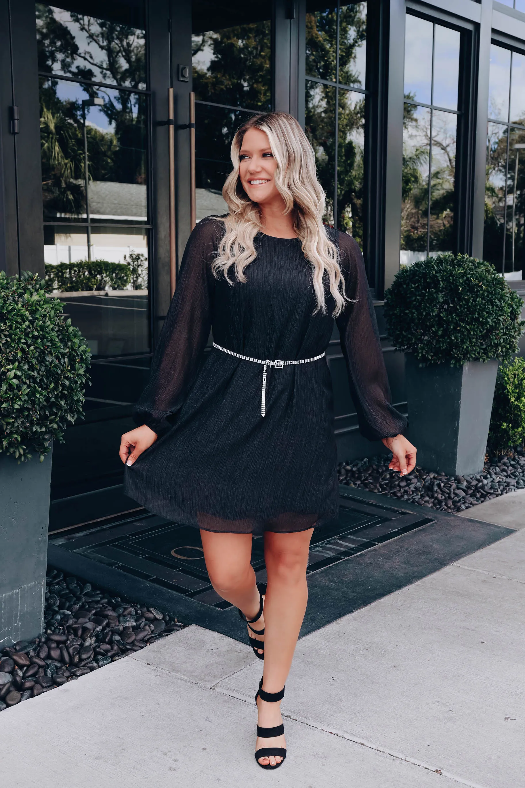 Janessa Chiffon Shift Dress - Black