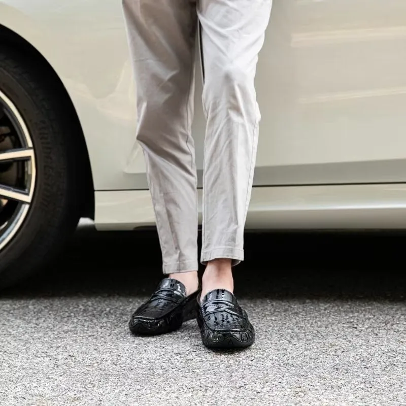 LeatherLuxe Croc Pattern Elegant Slip On Loafers
