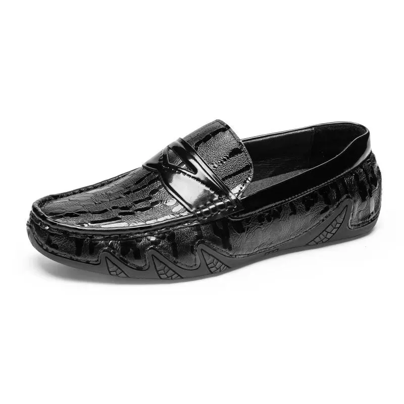 LeatherLuxe Croc Pattern Elegant Slip On Loafers