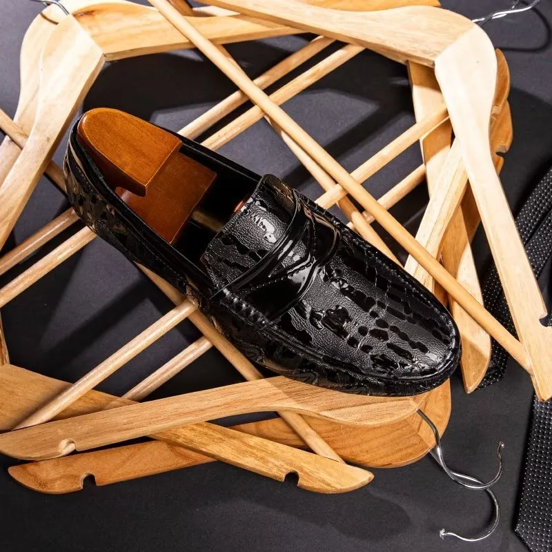 LeatherLuxe Croc Pattern Elegant Slip On Loafers
