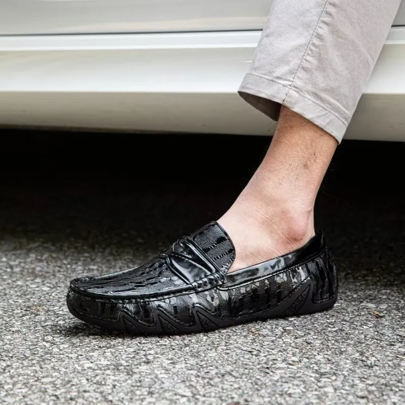 LeatherLuxe Croc Pattern Elegant Slip On Loafers