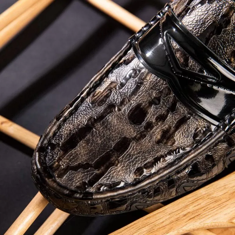 LeatherLuxe Croc Pattern Elegant Slip On Loafers