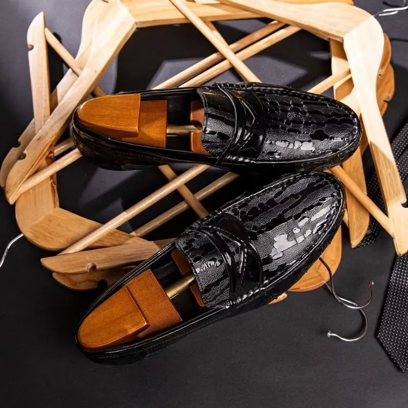 LeatherLuxe Croc Pattern Elegant Slip On Loafers