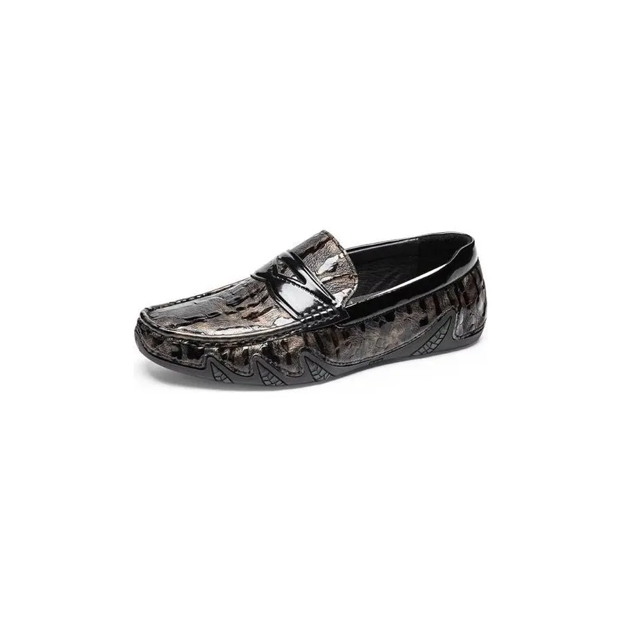 LeatherLuxe Croc Pattern Elegant Slip On Loafers