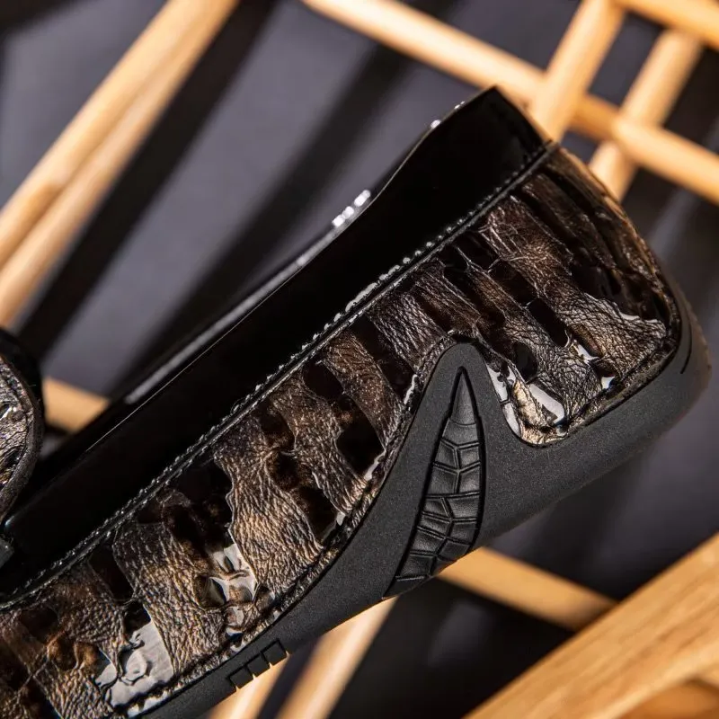 LeatherLuxe Croc Pattern Elegant Slip On Loafers