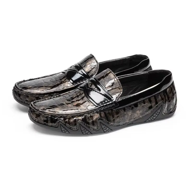 LeatherLuxe Croc Pattern Elegant Slip On Loafers