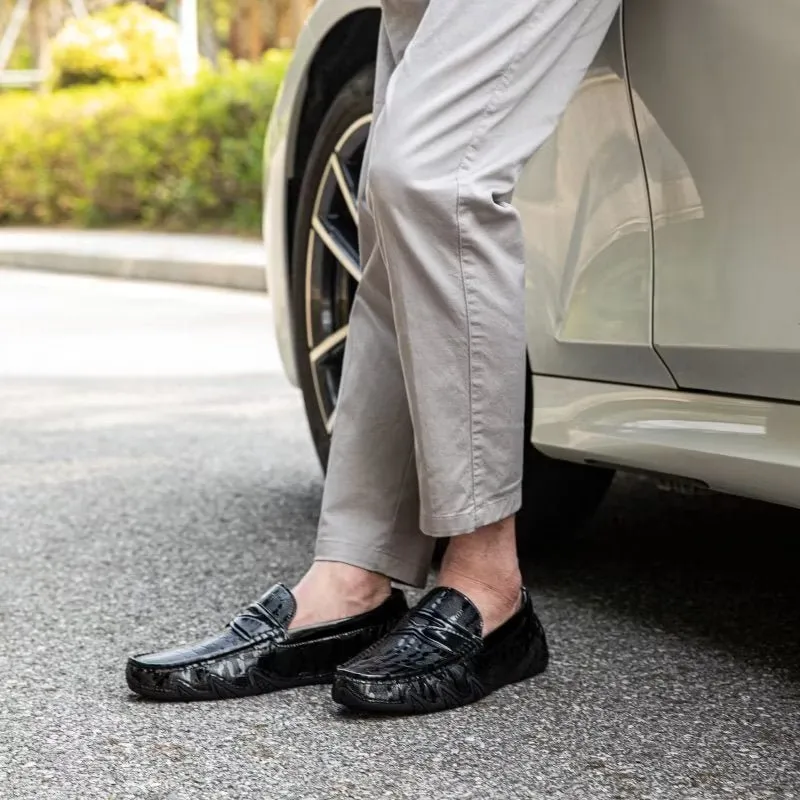 LeatherLuxe Croc Pattern Elegant Slip On Loafers