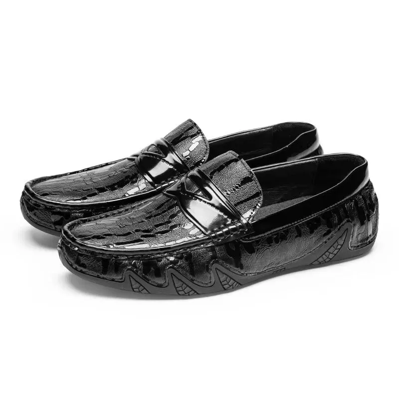 LeatherLuxe Croc Pattern Elegant Slip On Loafers