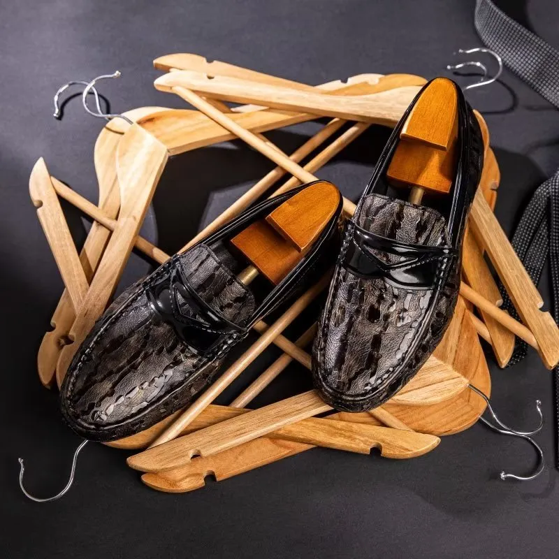 LeatherLuxe Croc Pattern Elegant Slip On Loafers