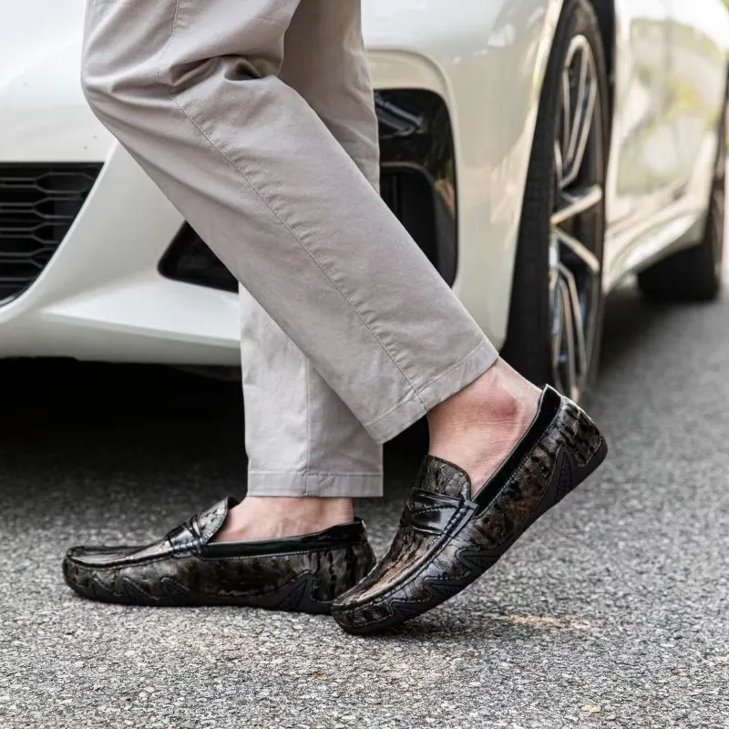 LeatherLuxe Croc Pattern Elegant Slip On Loafers
