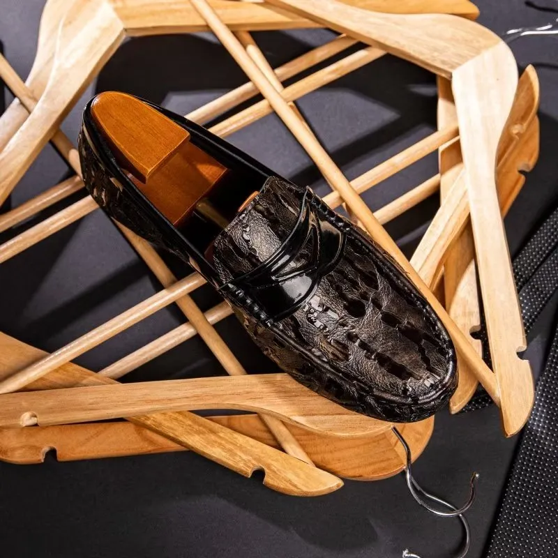 LeatherLuxe Croc Pattern Elegant Slip On Loafers