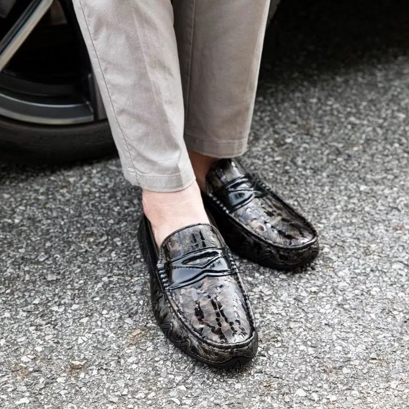 LeatherLuxe Croc Pattern Elegant Slip On Loafers