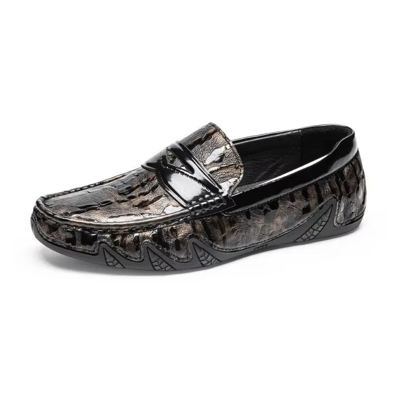 LeatherLuxe Croc Pattern Elegant Slip On Loafers