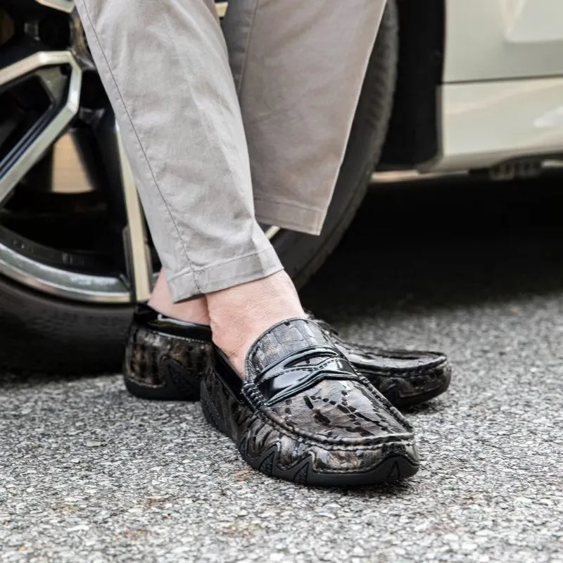 LeatherLuxe Croc Pattern Elegant Slip On Loafers