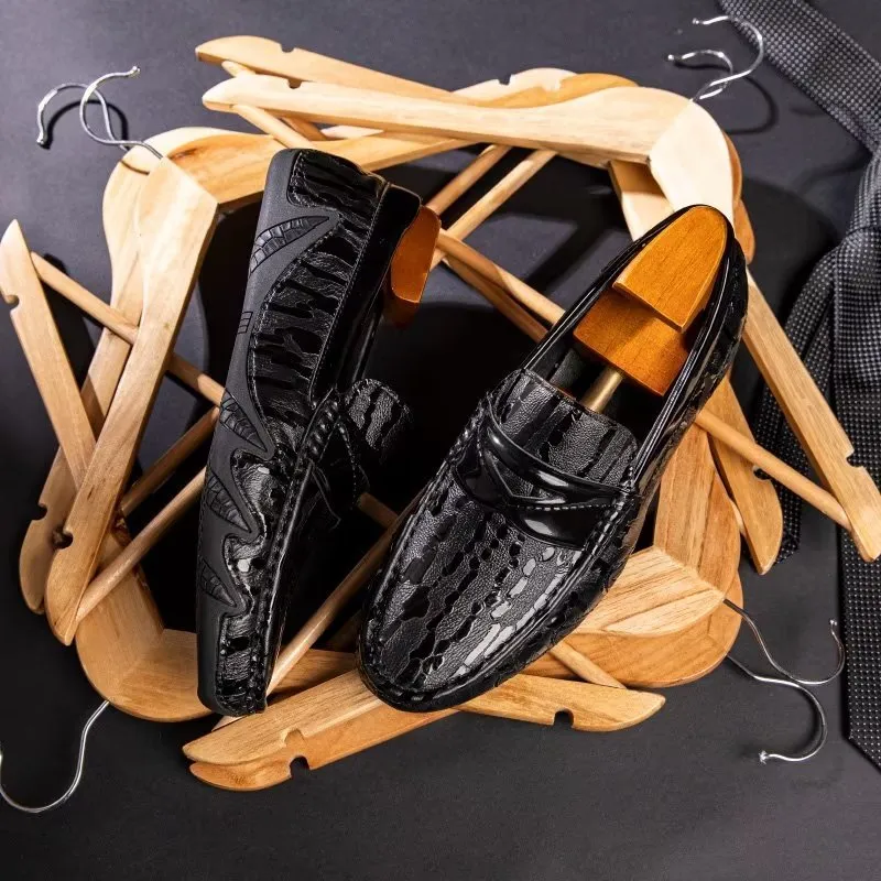 LeatherLuxe Croc Pattern Elegant Slip On Loafers