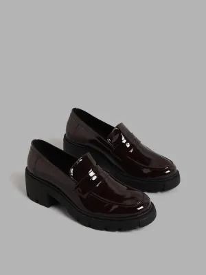 LUNA BLU Chunky Heel Loafers with Wine-Colored Leather