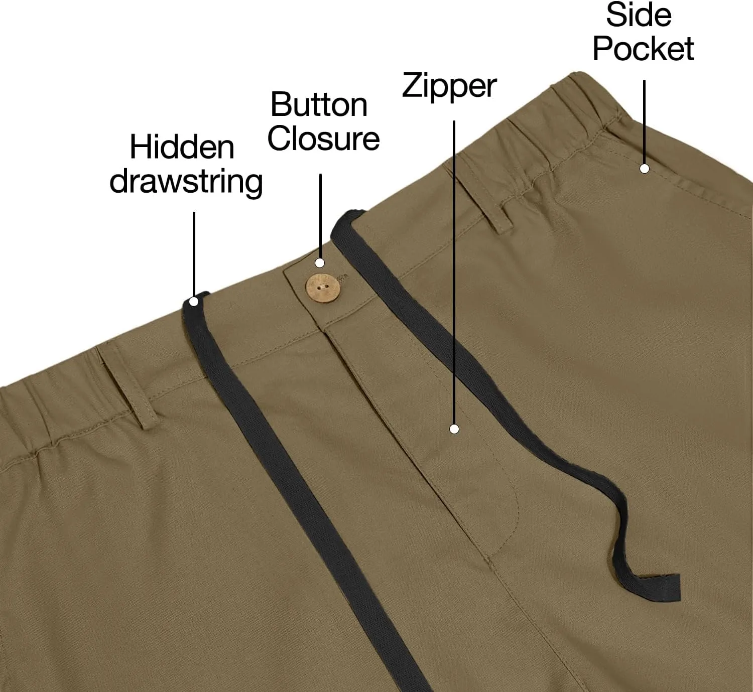 Men's Linen Shorts Casual Button Elastic Waist Summer Beach Vacation Shorts with Multi-Pocket