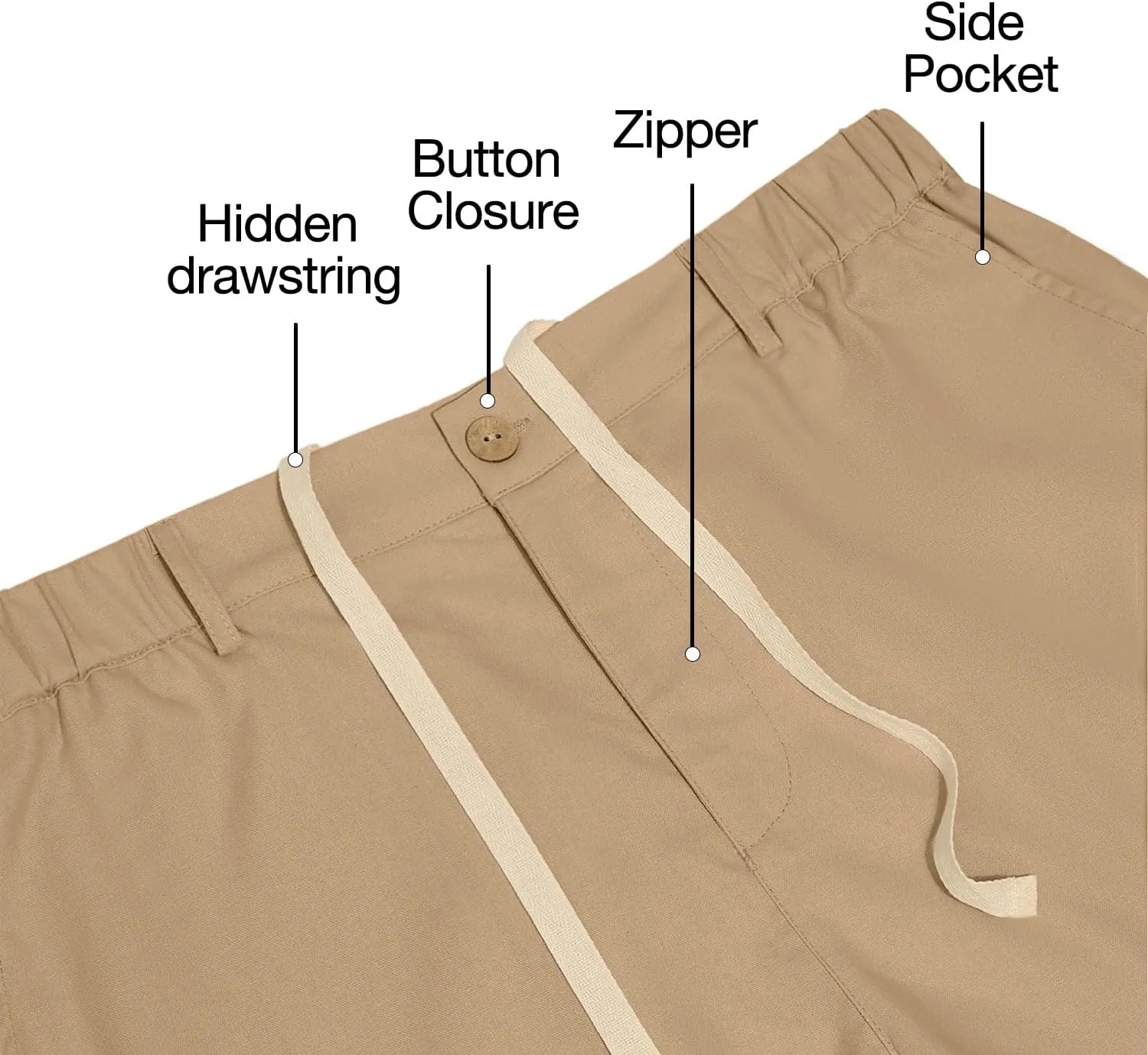 Men's Linen Shorts Casual Button Elastic Waist Summer Beach Vacation Shorts with Multi-Pocket