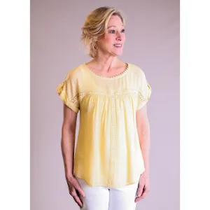 MINE Lace Trim Roll Sleeve Top