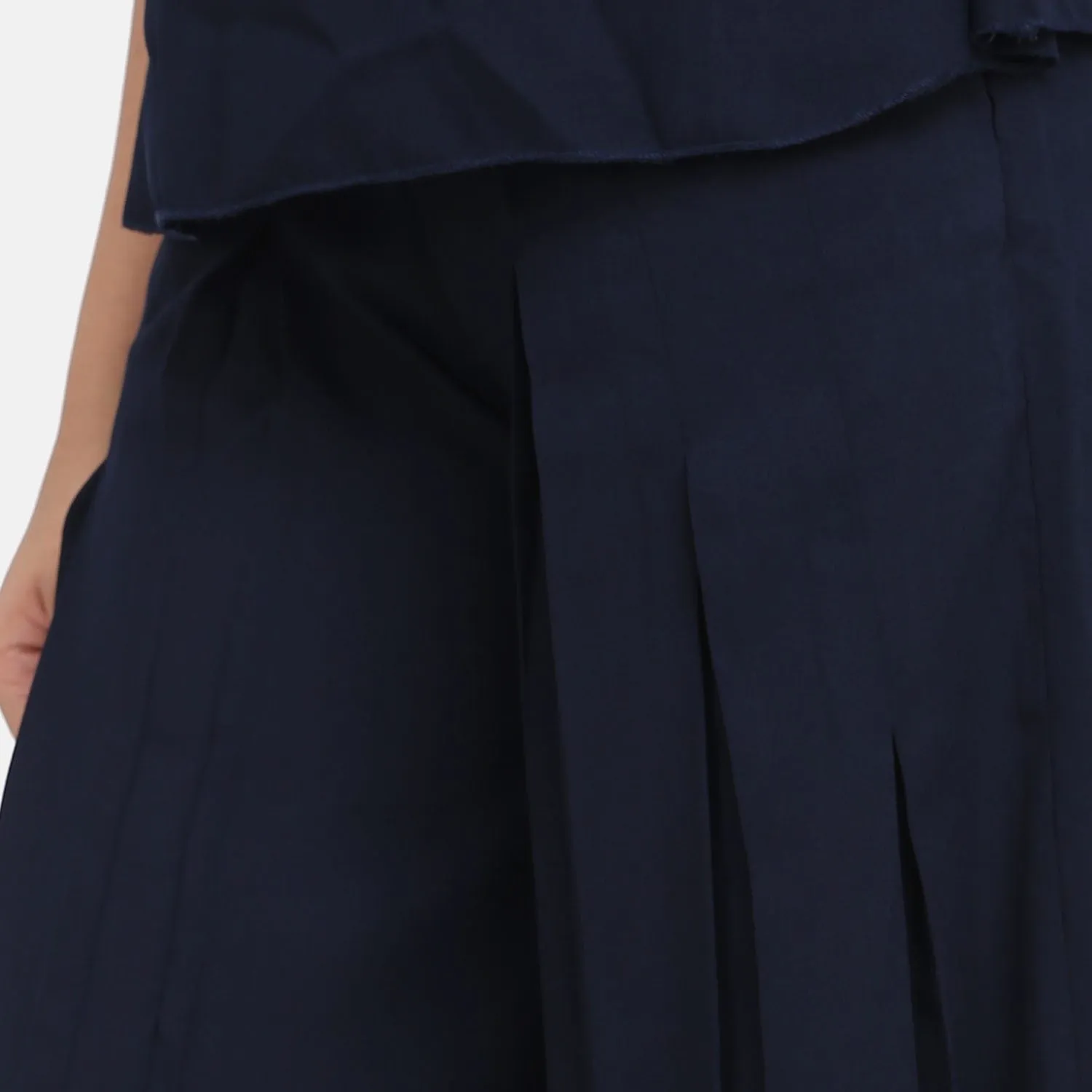 Navy Blue Poly Moss Pleat detailed Palazzo Set 
