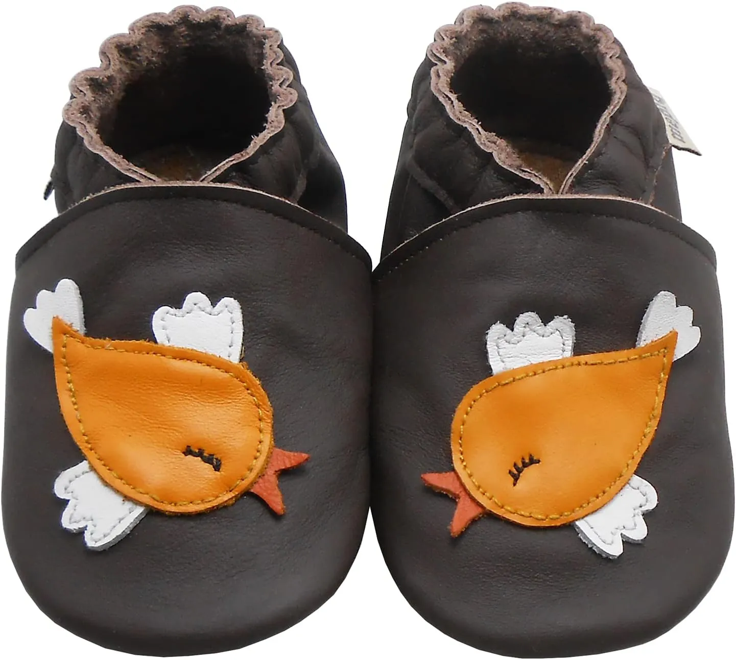 Soft Leather Slippers Baby Moccasins with Rubber Sole, Anti-Slip Infant Toddler First Walking Shoes for Boys Girls, 0-24 Months