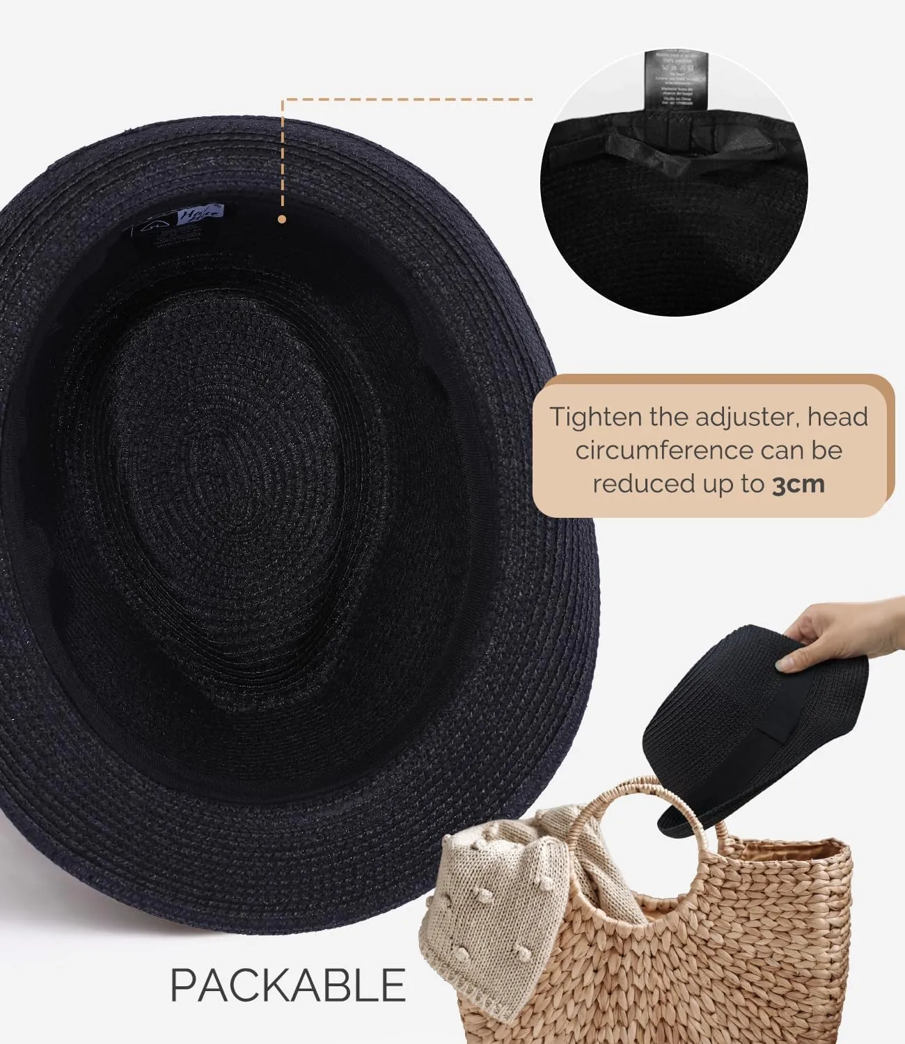 Straw Fedora Sun Hat for Women Men Short Brim Panama Trilby Beach Hat Packable Summer Hat UPF 50 