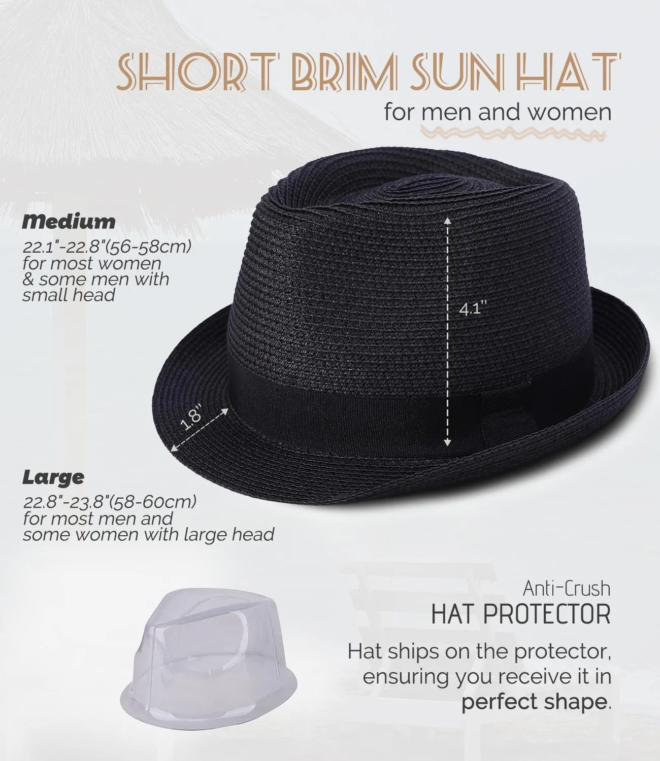 Straw Fedora Sun Hat for Women Men Short Brim Panama Trilby Beach Hat Packable Summer Hat UPF 50 