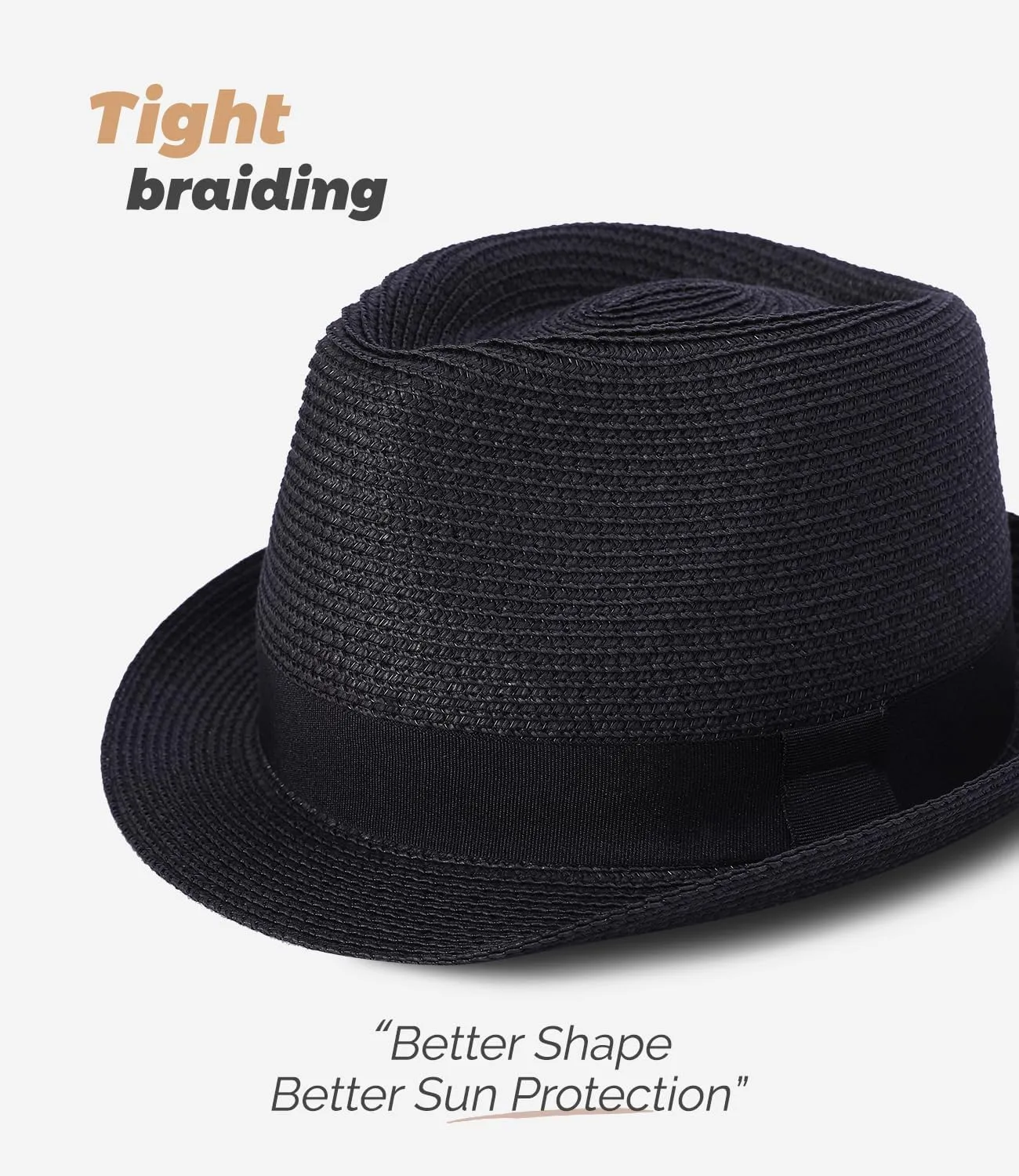 Straw Fedora Sun Hat for Women Men Short Brim Panama Trilby Beach Hat Packable Summer Hat UPF 50 