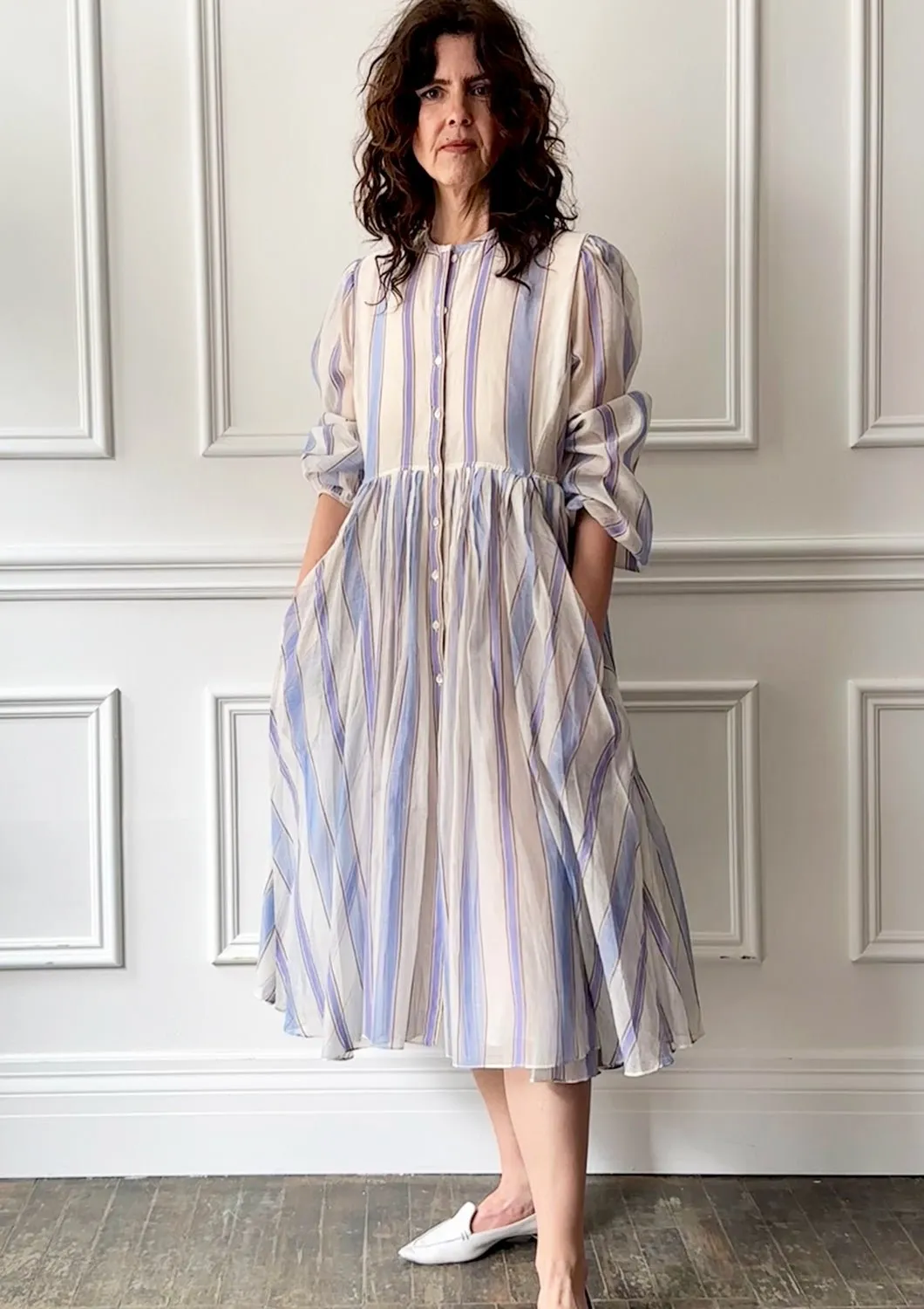 THIERRY COLSON - Zawah Chanderi Striped Dress in Blue
