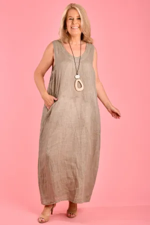 VLSD077 (24A304) - ROCHELLE LINEN DRESS   - TAUPE