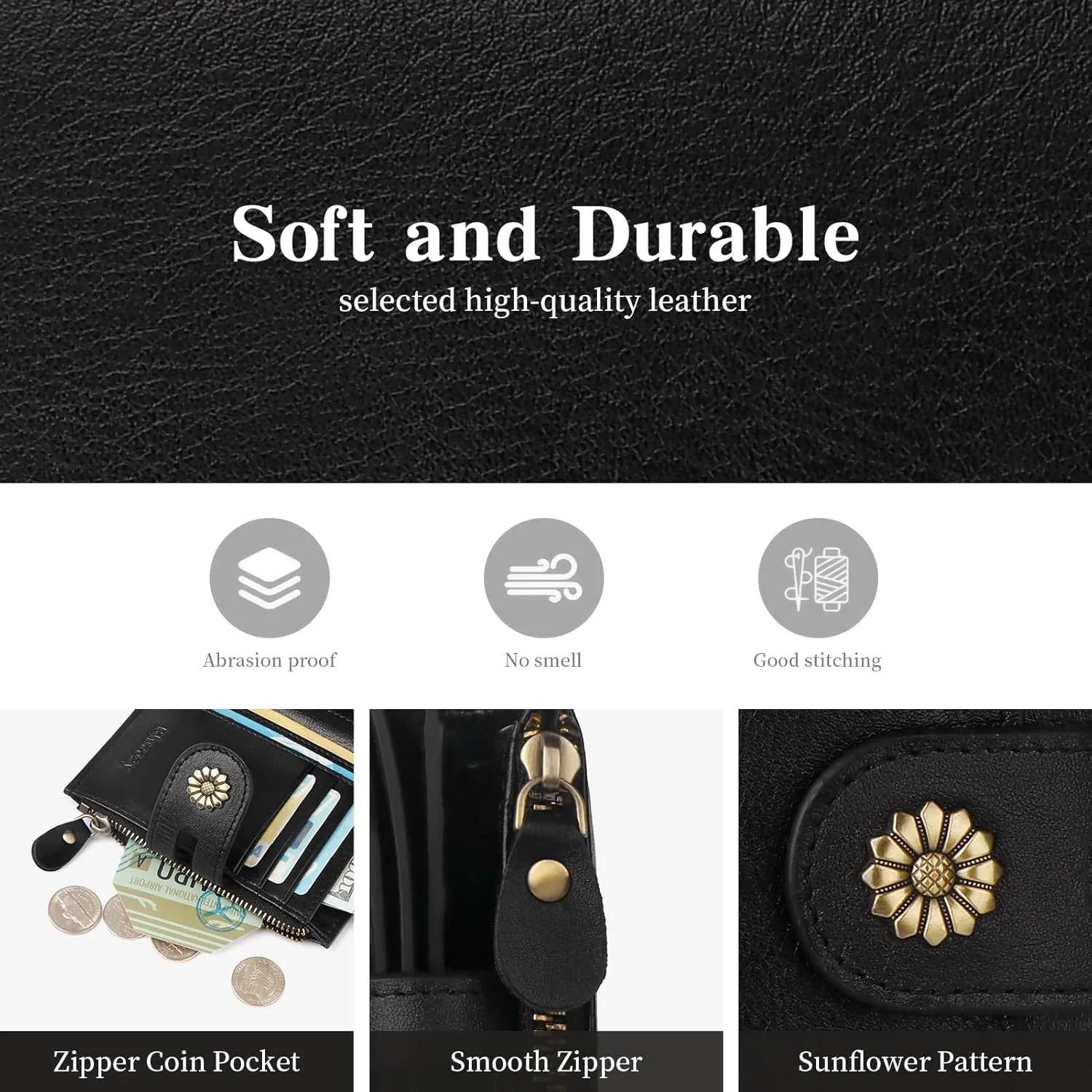 Wallet Women,RFID Blocking Leather Womens Wallet Bifold Compact Card Holder Small Wallet for Women with Removable ID Window Black