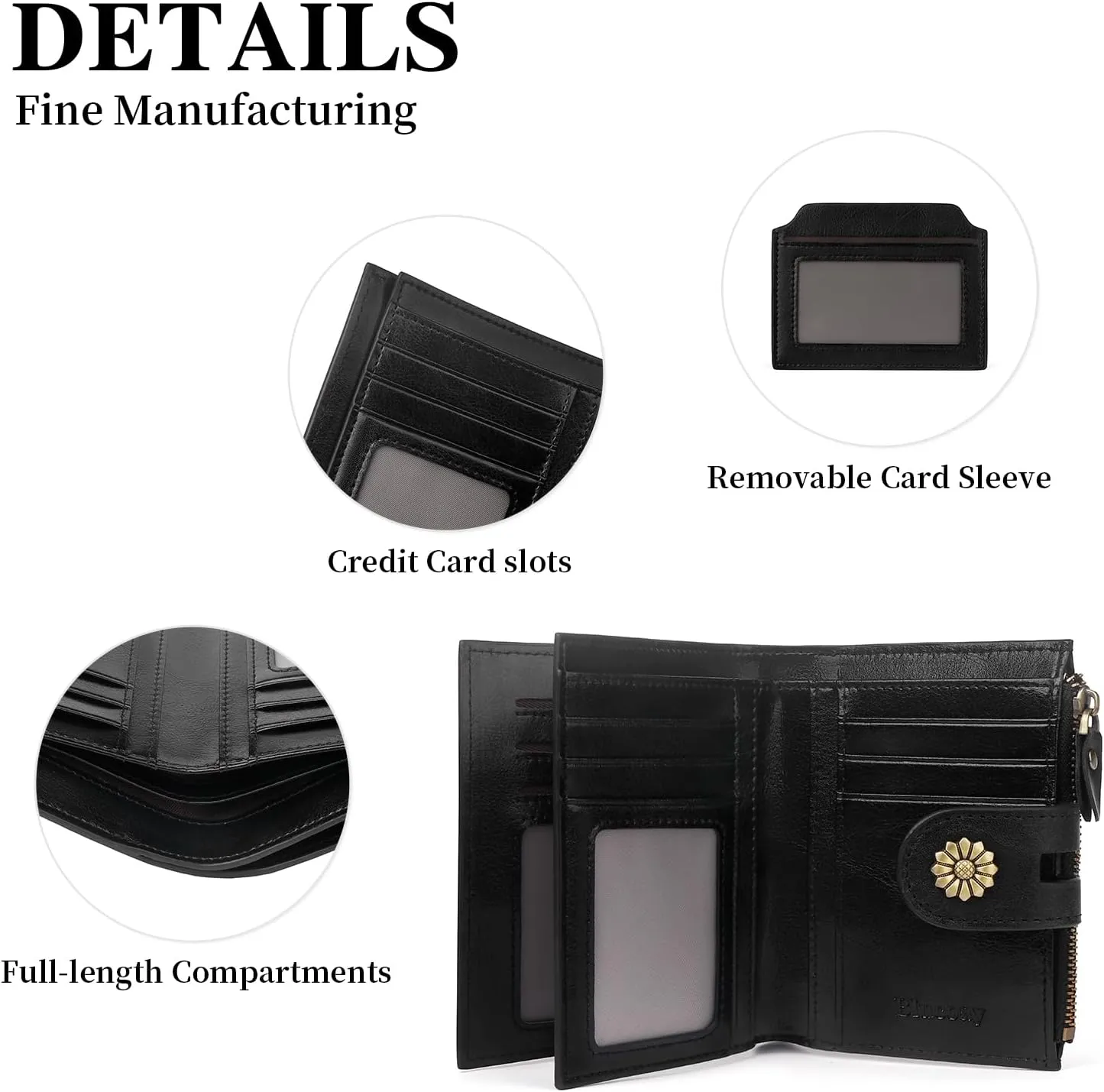 Wallet Women,RFID Blocking Leather Womens Wallet Bifold Compact Card Holder Small Wallet for Women with Removable ID Window Black