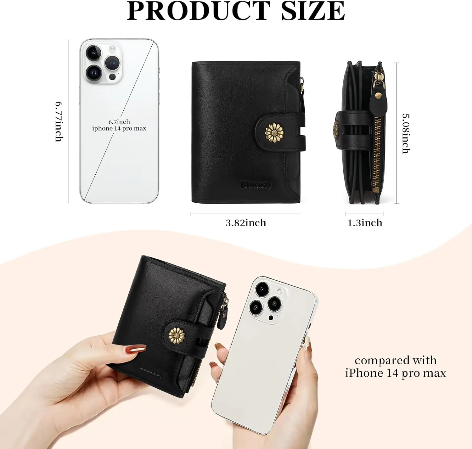 Wallet Women,RFID Blocking Leather Womens Wallet Bifold Compact Card Holder Small Wallet for Women with Removable ID Window Black